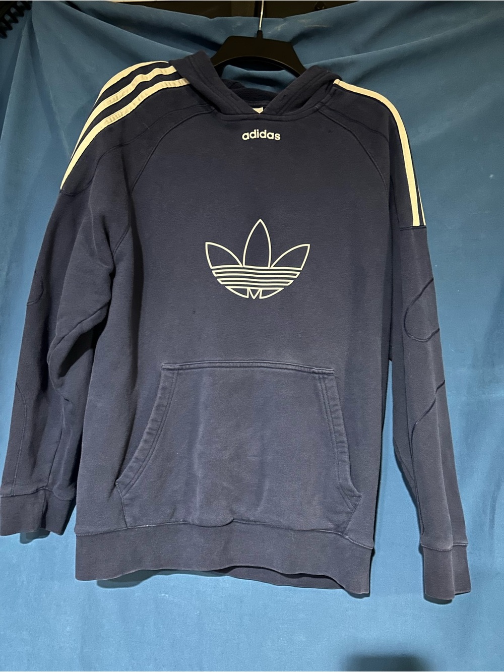adidas Navy Crewneck Hoodie with White Trefoil and Stripes